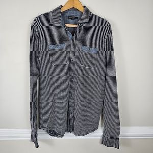 Banana Republic Long Sleeve Shirt Navy Blue White Stripes Men's Large A0216